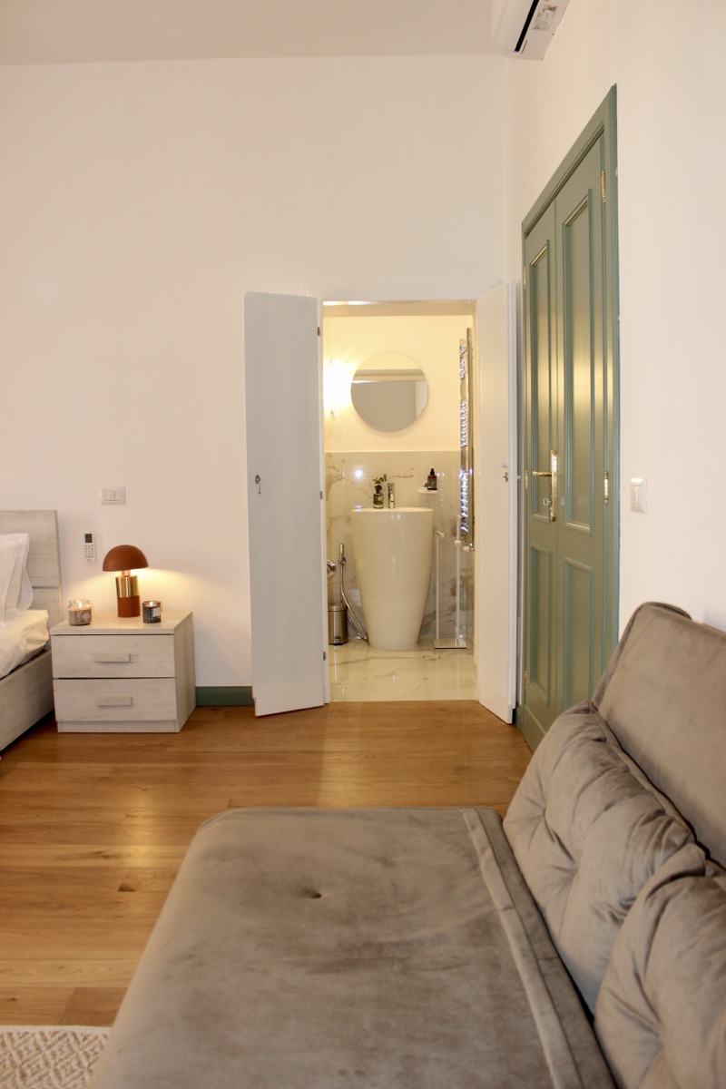 View from the sofa bed toward the en-suite bathroom
